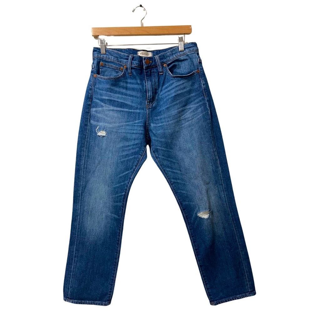Madewell Medium Wash Straight Crop Frayed Denim Jeans Size 30